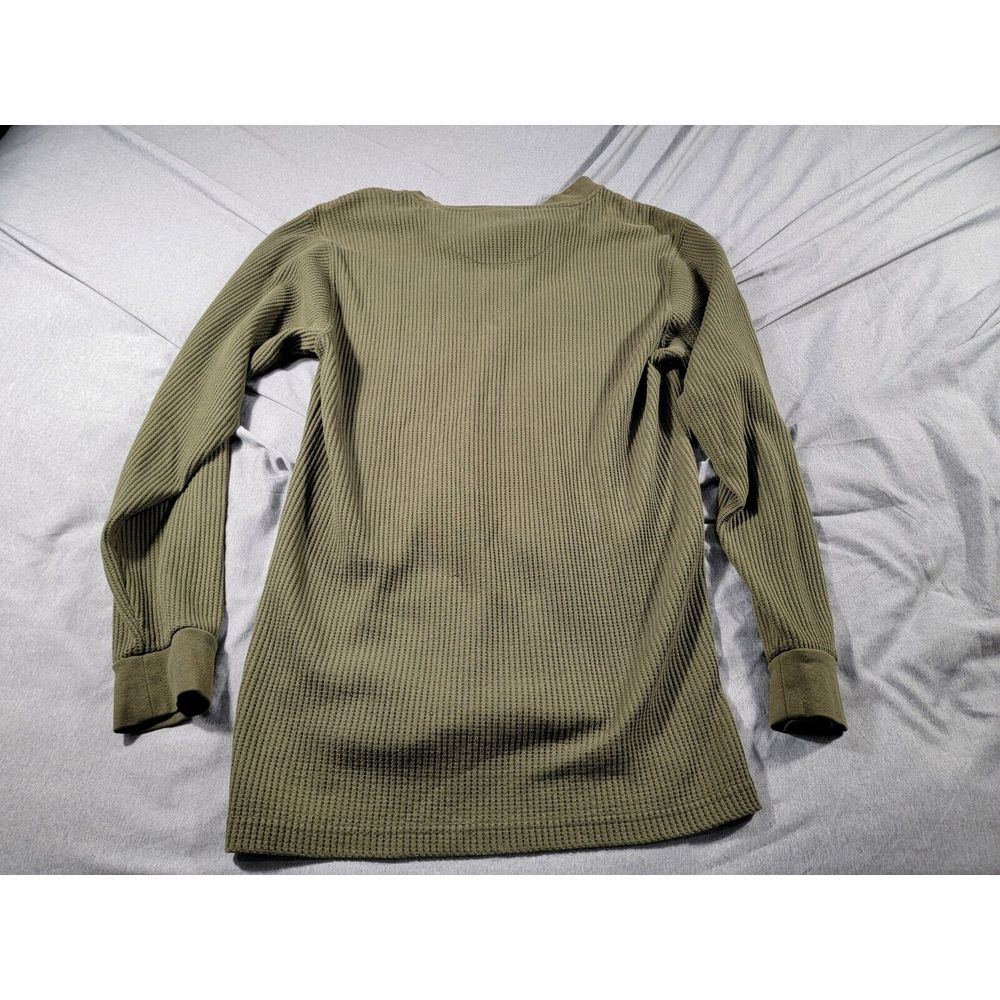DELF USA Henley Waffle Knit Thermal Shirt Men's Large Long Sleeve Military Green - Picture 6 of 6